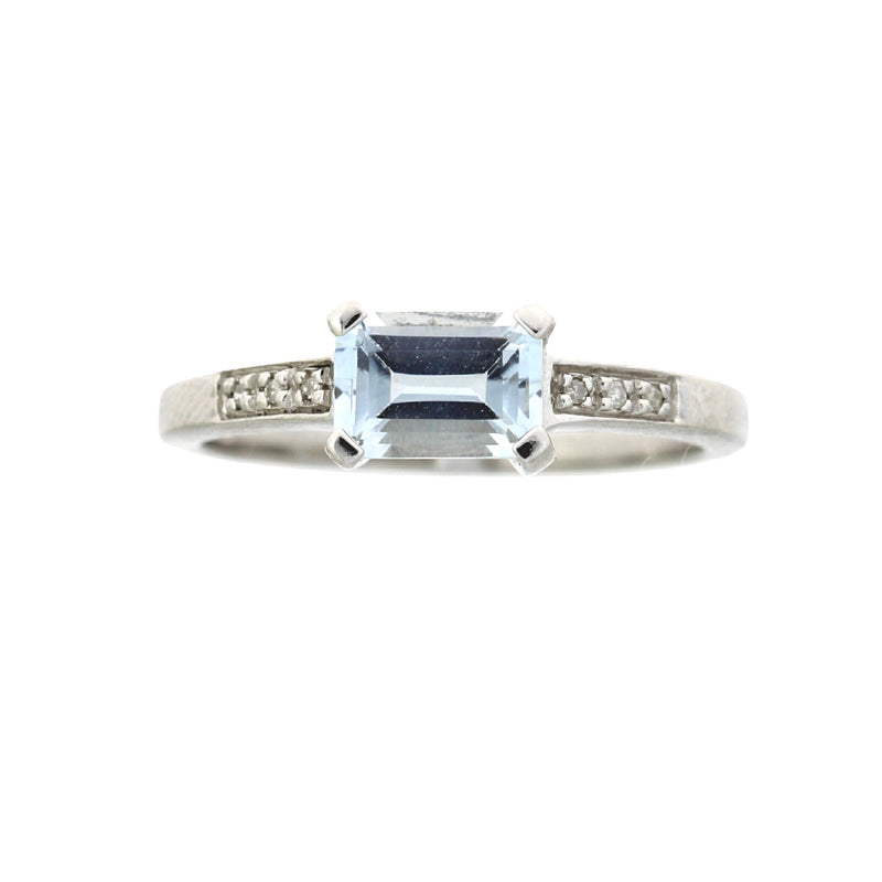 Natural .82ct Aquamarine Diamond Ring 10KT White Gold