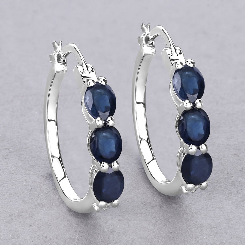 2.05 Carat Genuine Blue Sapphire and White Diamond .925 Sterling Silver Earrings