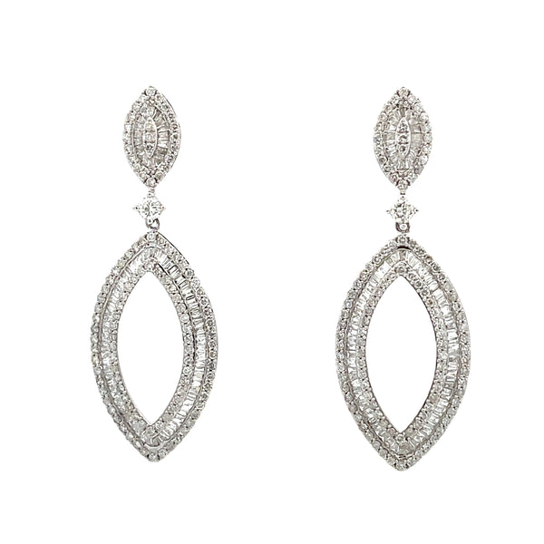 Genuine 4.05ct Diamond Dangle Earrings 14KT White Gold