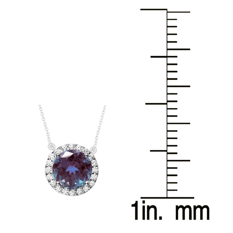 V3 Jewelry 925 Sterling Silver with Round 2.60CT Color Changing Alexandrite and White Topaz Halo Pendant