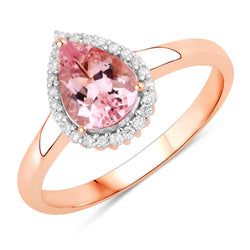 1.02 Carat Genuine Morganite and White Diamond 14K Rose Gold Ring