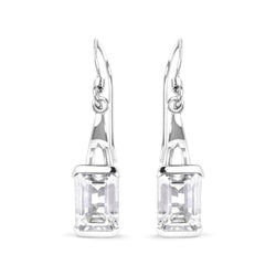 .925 Sterling Silver 3.0 Cttw Emerald Cut White Topaz Solitaire Dangle Earring - AAA Quality