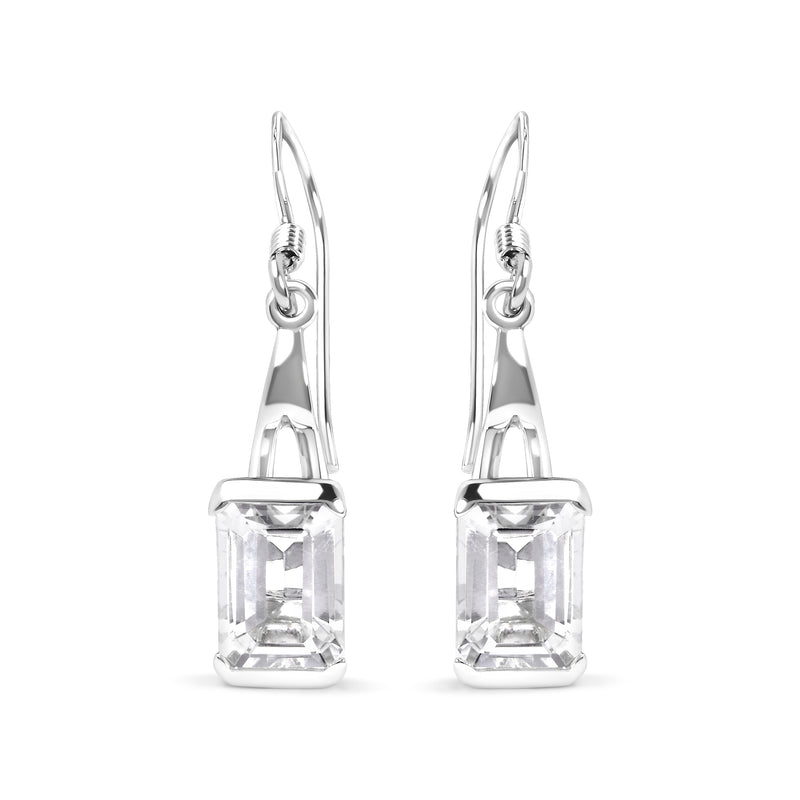 .925 Sterling Silver 3.0 Cttw Emerald Cut White Topaz Solitaire Dangle Earring - AAA Quality