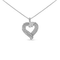 14K Yellow Gold Plated .925 Sterling Silver 1.00 Cttw Baguette Diamond Composite Open Heart 18" Inch Pendant Necklace (I-J Color, I1-I2 Clarity)