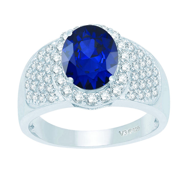 V3 Jewelry Blue Sapphire & White Topaz Pavé Oval Halo Ring