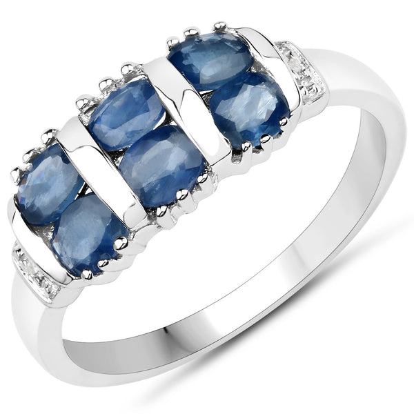 1.21 Carat Genuine Blue Sapphire and White Diamond .925 Sterling Silver Ring