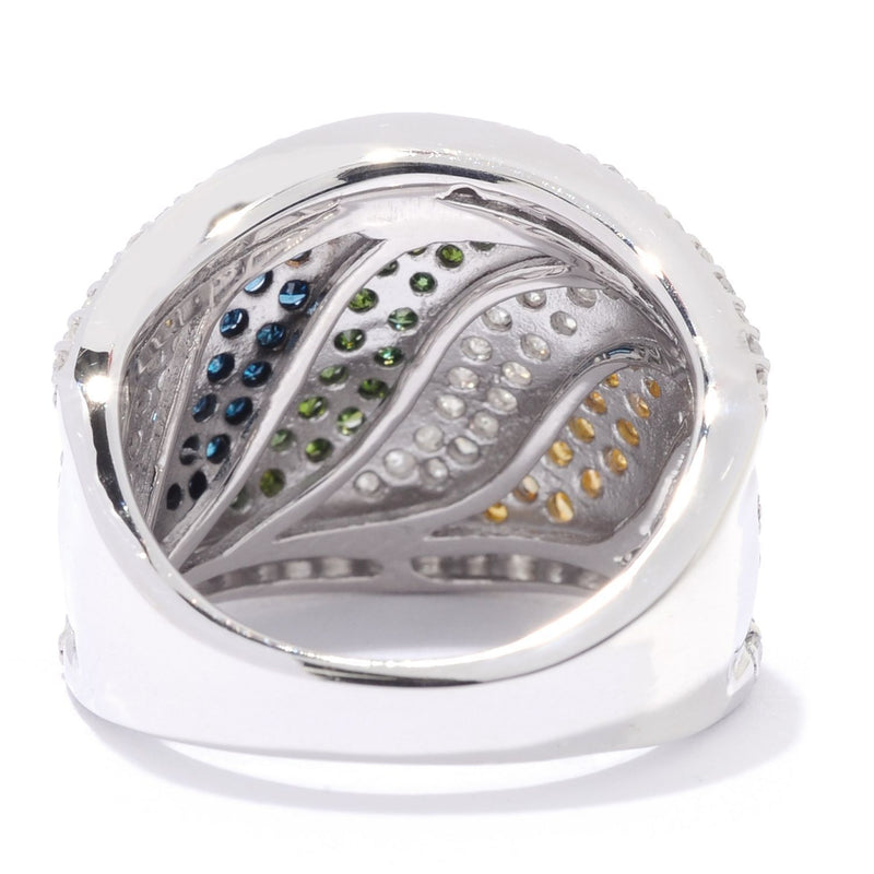 Sterling Silver with 1.70ct Multi Color Diamond Wave Band Ring