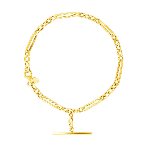 14k Yellow Gold 7 1/5 inch Alternating Oval and Round Chain Bracelet with Toggle