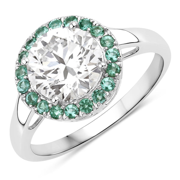 2.38 Carat Genuine Zambian Emerald and Lab Grown Diamond 14K White Gold Ring