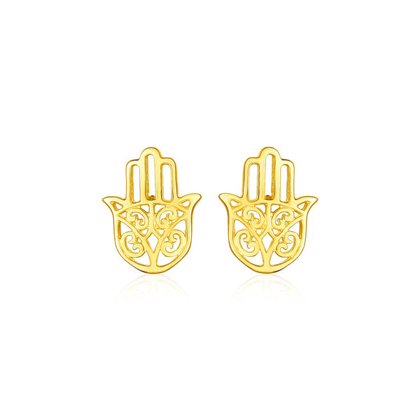 14k Yellow Gold Polished Hand of Hamsa Post Earrings