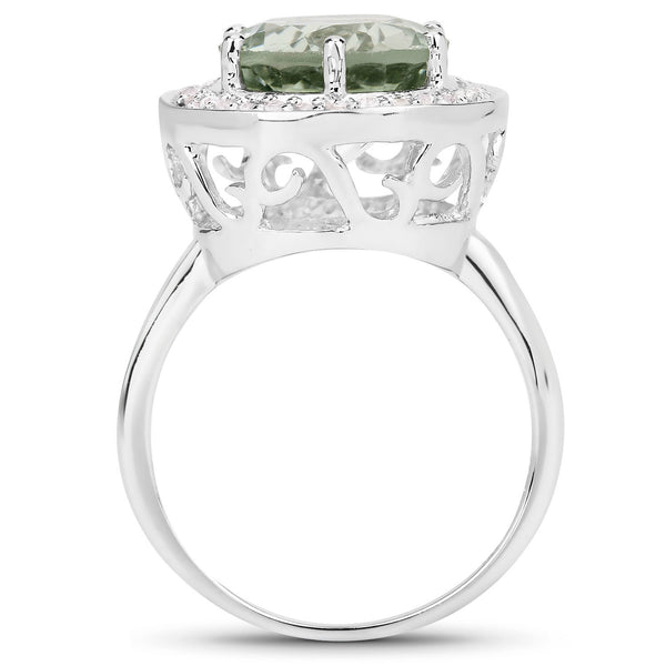 4.94 Carat Genuine Green Amethyst and White Topaz .925 Sterling Silver Ring