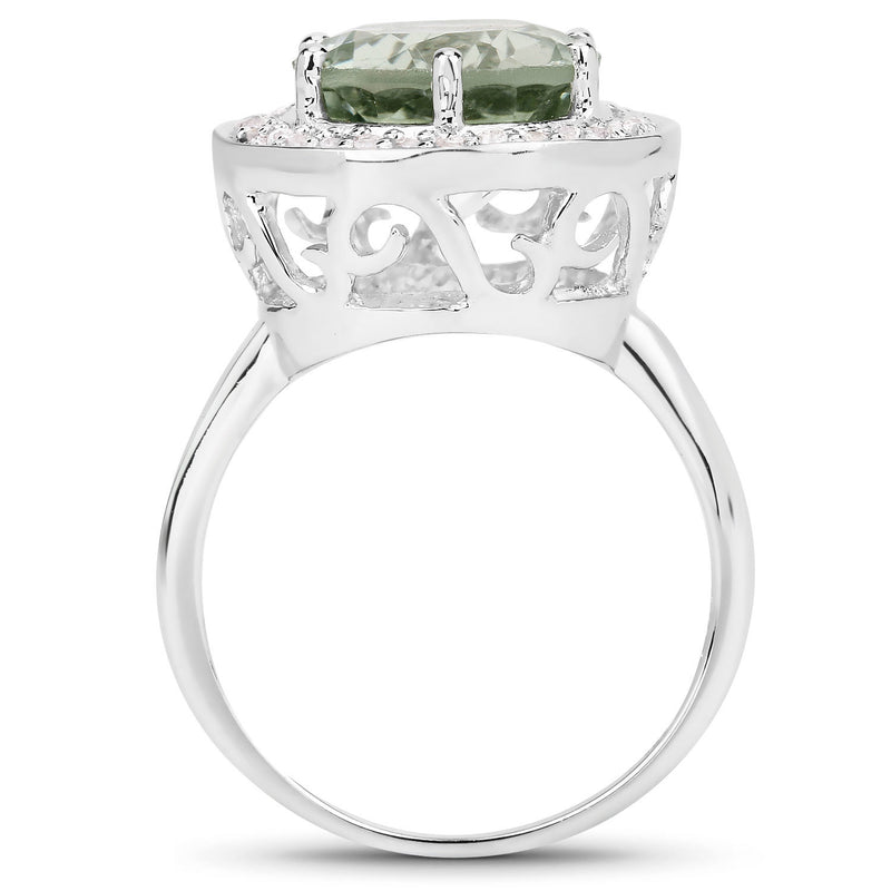 4.94 Carat Genuine Green Amethyst and White Topaz .925 Sterling Silver Ring