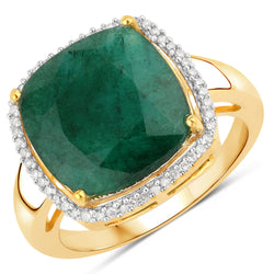 5.14 Carat Dyed Emerald and White Diamond .925 Sterling Silver Ring