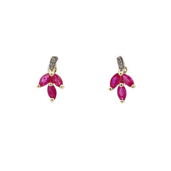 Natural .58ct Ruby Diamond Earrings 10KT Yellow Gold