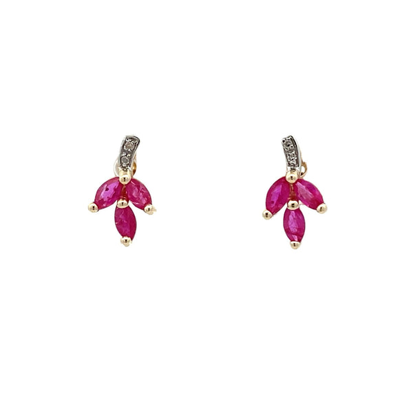 Natural .58ct Ruby Diamond Earrings 10KT Yellow Gold