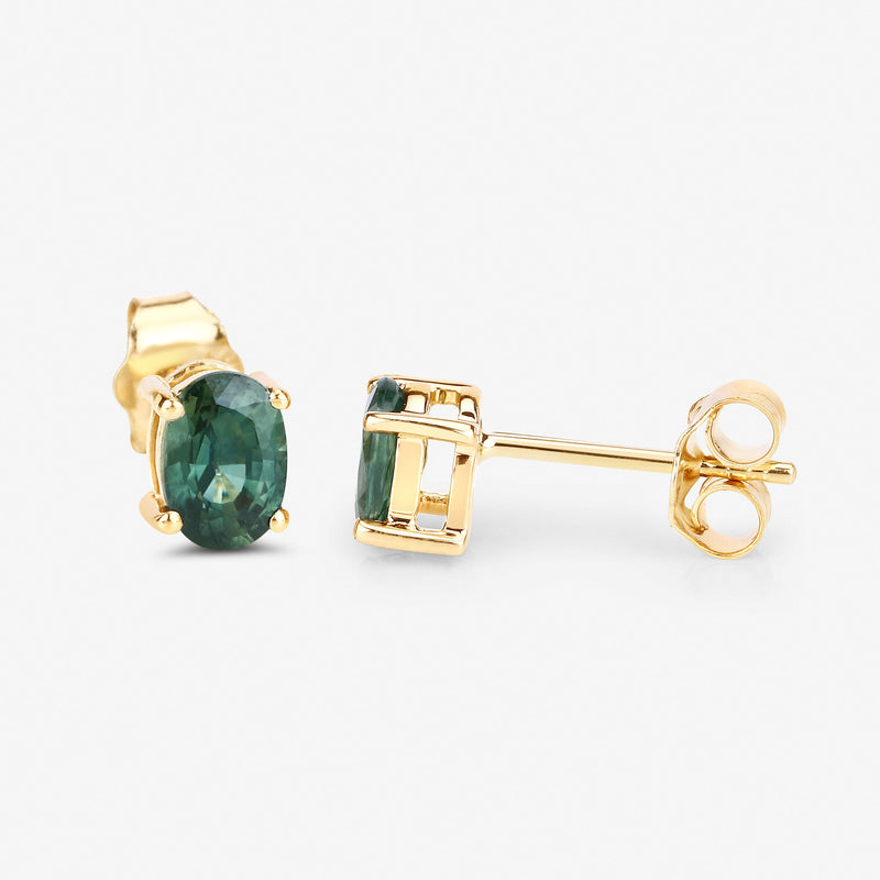 1.16 Carat Genuine Green Sapphire 14K Yellow Gold Earrings