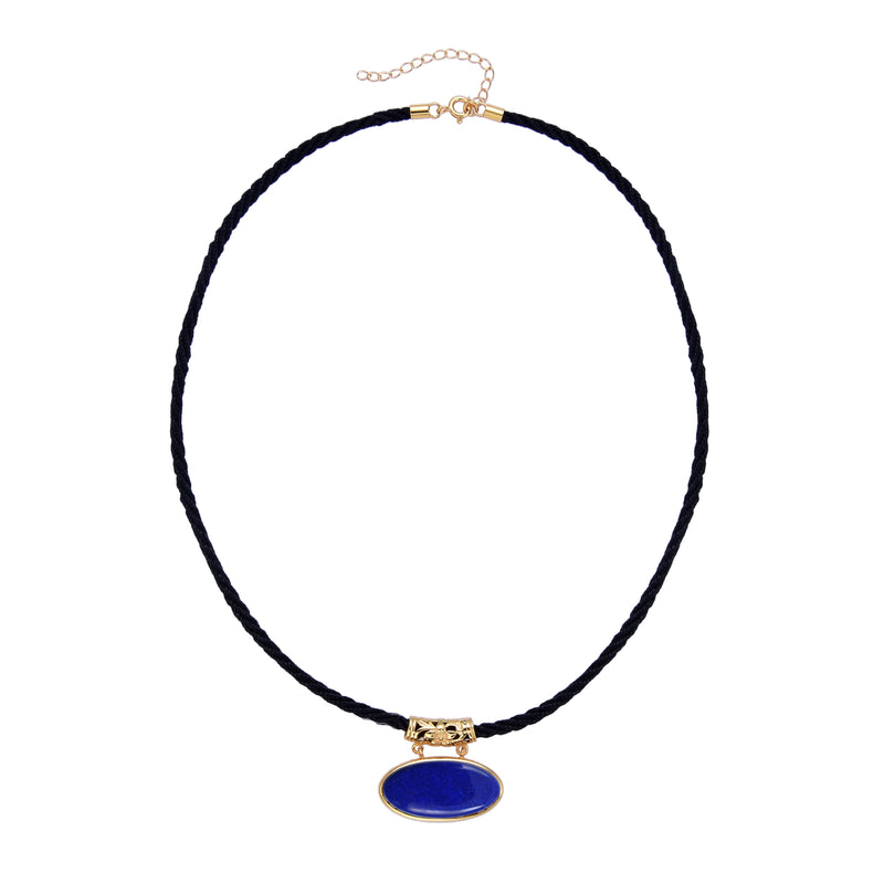 Lapis Lazuli Gold plated Sterling Silver Pendant with 18" Black Cord