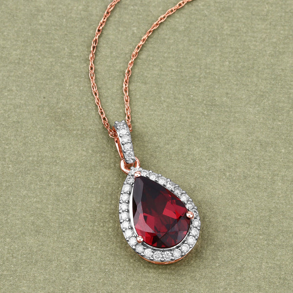 3.29 Carat Genuine Rhodolite and White Diamond 14K Rose Gold Pendant