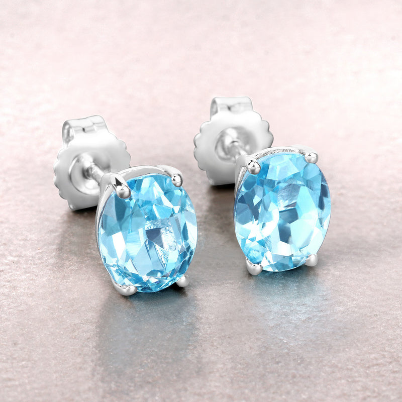 4.00 Carat Genuine Swiss Blue Topaz .925 Sterling Silver Earrings