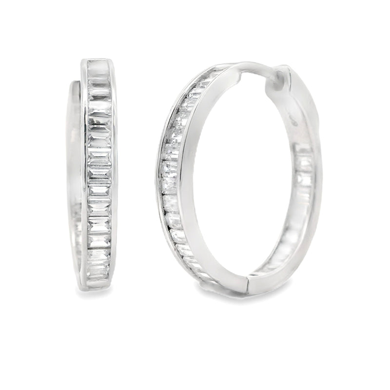 Natural Cubic Zirconia Hoop Earrings Sterling Silver