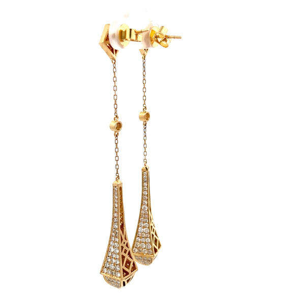 Natural 3.40ct Diamond Dangle Earrings 18KT Yellow Gold