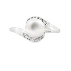 Genuine .02ct FW Pearl Diamond Ring 10KT White Gold