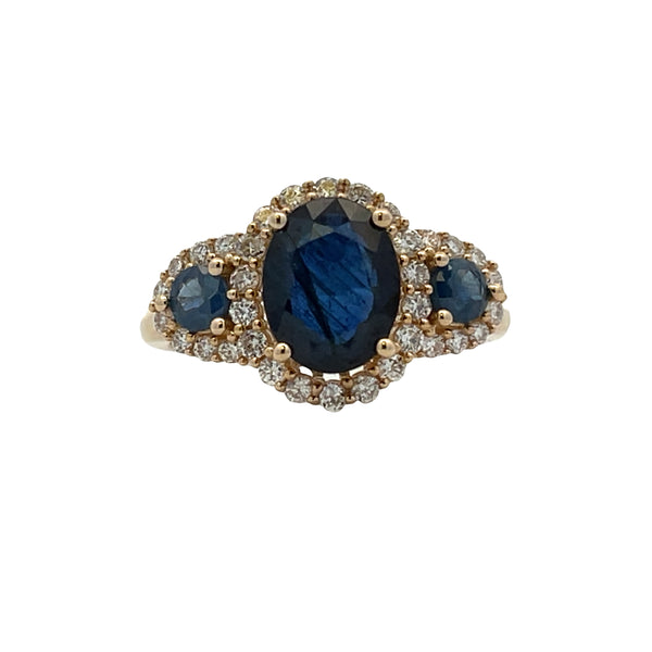 Genuine 3.16ct Sapphire Diamond Ring 14KT Yellow Gold