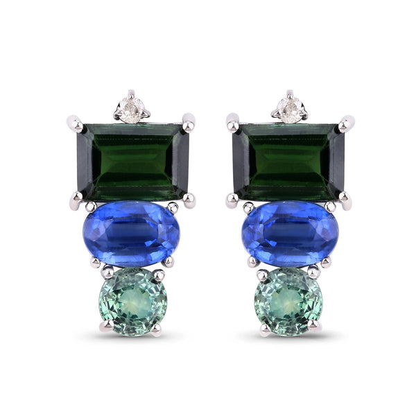 4.35 Carat Genuine Multi Stones .925 Sterling Silver Earrings