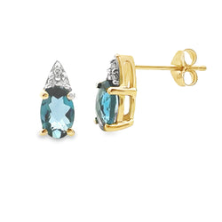 London Blue Topaz Diamond Earrings 10KT Yellow Gold