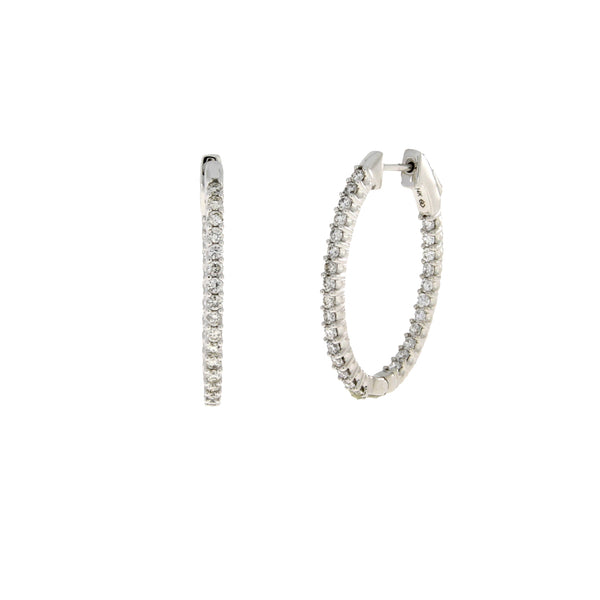 Genuine 1.00ct Diamond Hoop Earrings 14KT White Gold