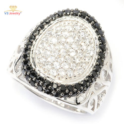 V3 Jewelry White Topaz & Black Spinel Wide Oval Ring