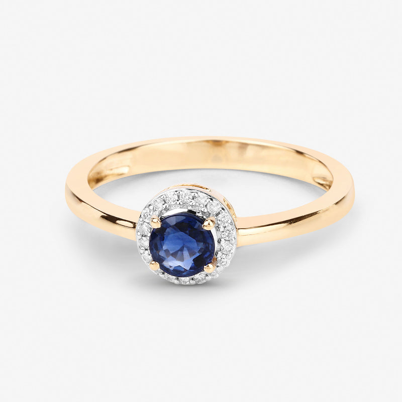 0.52 Carat Genuine Blue Sapphire and White Diamond 14K Yellow Gold Ring