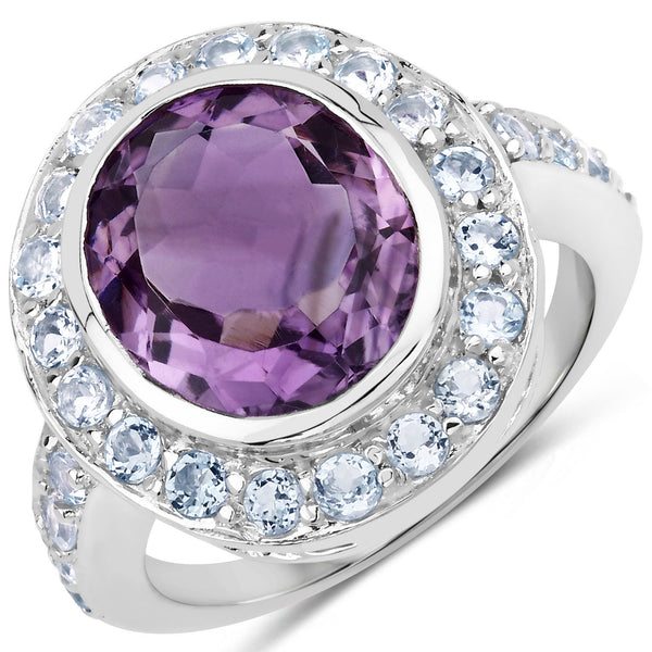 4.77 Carat Genuine Amethyst and Blue Topaz .925 Sterling Silver Ring