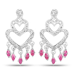 0.99 Carat Genuine Ruby and White Diamond .925 Sterling Silver Earrings