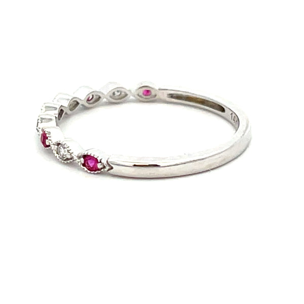 .18ct Ruby Diamond Wedding Band Ring 14KT White Gold