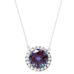 V3 Jewelry 925 Sterling Silver with Round 2.60CT Color Changing Alexandrite and White Topaz Halo Pendant