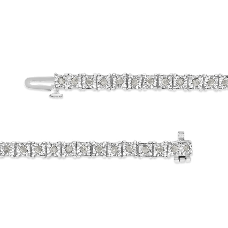 .925 Sterling Silver 1.0 Cttw Diamond Square Frame Miracle-Set Tennis Bracelet (I-J Color, I3 Clarity) - 7"