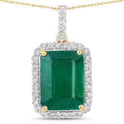 IGI Certified 3.54 Carat Genuine Zambian Emerald and White Diamond 14K Yellow Gold Pendant