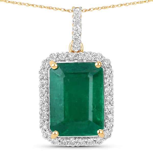 IGI Certified 3.54 Carat Genuine Zambian Emerald and White Diamond 14K Yellow Gold Pendant