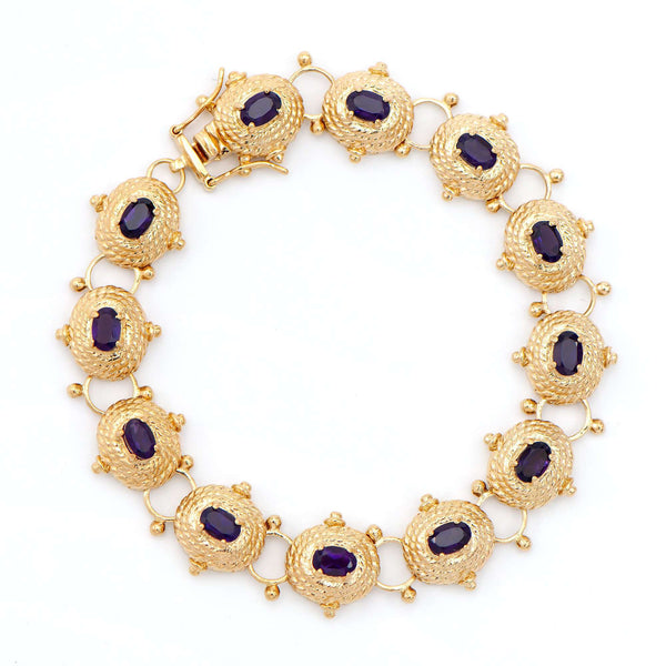 5.05 ctw Amethyst Antique Style 18K Gold Designer Bracelet 8 in