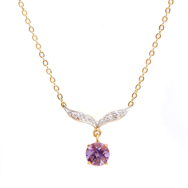 1.04 ctw Amethyst & Diamonds 18K Gold Plated Designer Necklace 18 in