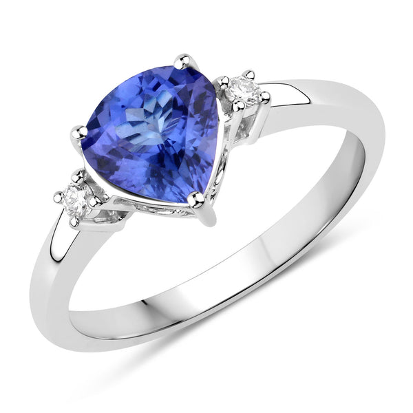 1.37 Carat Genuine Tanzanite and White Diamond 14K White Gold Ring