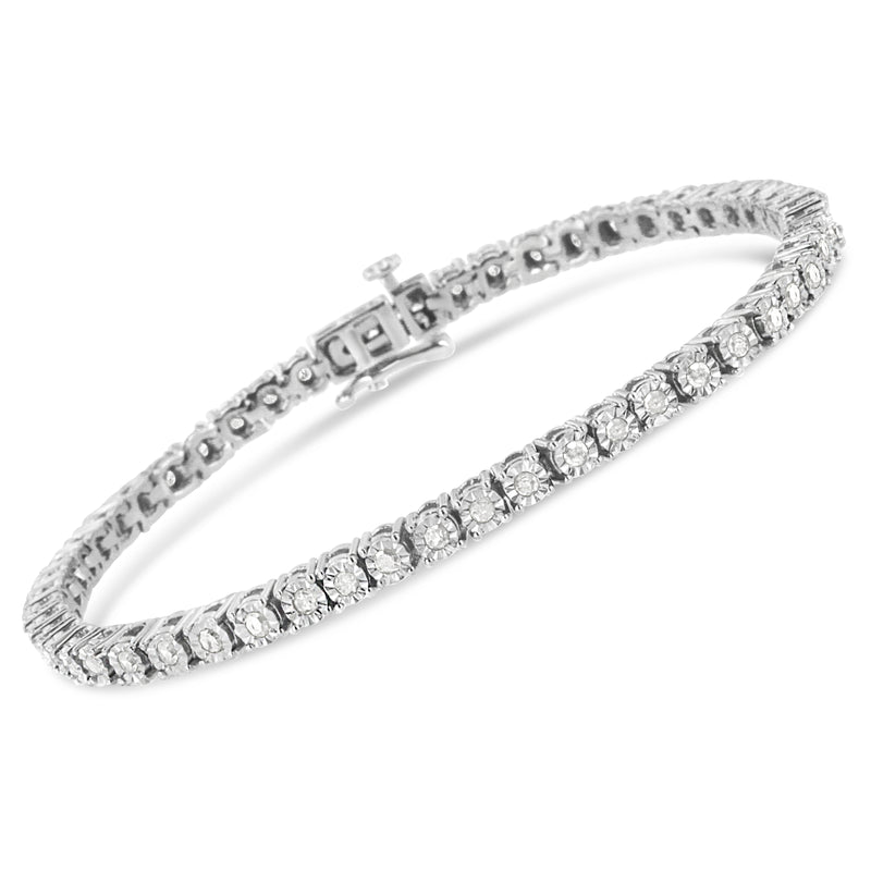 .925 Sterling Silver 1.0 Cttw Miracle-Set Diamond Round Faceted Bezel Tennis Bracelet (I-J Color, I3 Clarity) - 7"