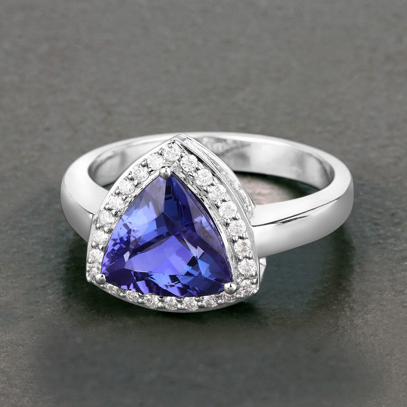 2.62 Carat Genuine Tanzanite and White Diamond 14K White Gold Ring