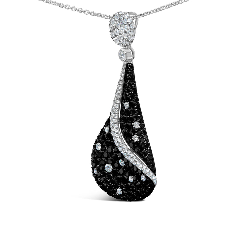 18K White Gold 6 1/3 Cttw Pave Set Black and White Diamond Teardrop Pendant Necklace (F-G Color, VS1-VS2 Clarity) - 18 Inches