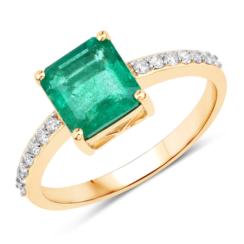 IGI Certified 1.87 Carat Genuine Zambian Emerald and White Diamond 14K Yellow Gold Ring