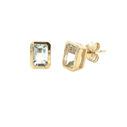 Natural .75ct Aquamarine Stud Earrings 10KT Yellow Gold