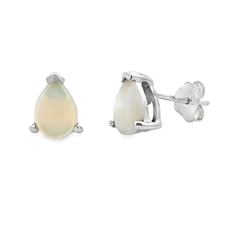 Genuine .76ct Opal Stud Earrings 10KT White Gold