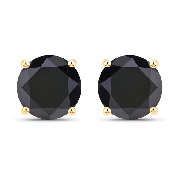 3.24 Carat Genuine Black Diamond 14K Yellow Gold Earrings