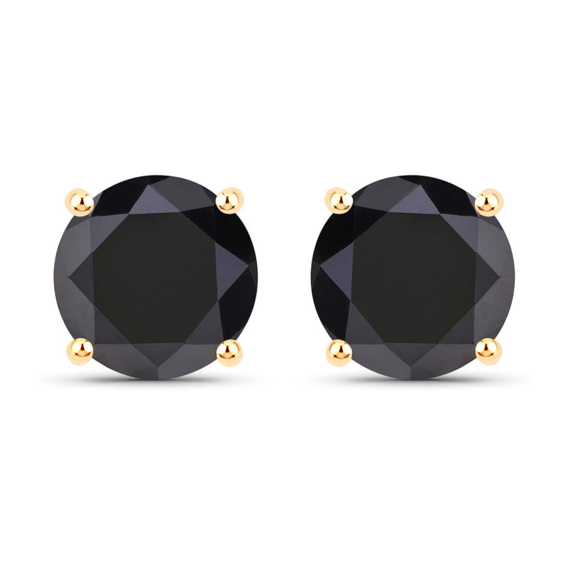 3.24 Carat Genuine Black Diamond 14K Yellow Gold Earrings